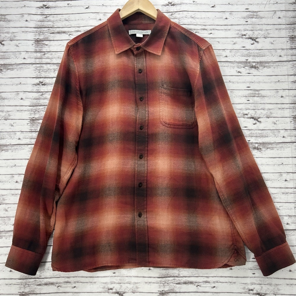 Outerknown Transitional Slub Flannel Shirt Red Men's Medium Plaid Organic Cotton